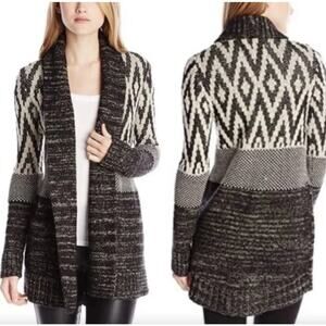 Lucky Brand Wool Blend Cardigan Small Shawl Collar Mixed Media Knit Open Front